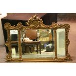 19th century Giltwood Framed Triple Over Mantle Mirror with Scroll Acanthus Leaf and Shell