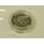New Zealand 5 dollars commemorative Olympics Los Angeles 1984 silver proof coin, number 6684