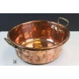 Vintage Heavy Copper Twin Handled Pan, 37cms diameter