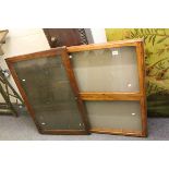 Two Vintage Wooden Framed Hanging Notice Boards / Display Cabinets with Glass Doors