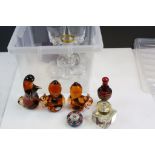 Collection of vintage glassware to include Paperweights, air twist stem glasses, Inkwell etc