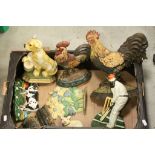 Collection of painted Cast Iron door stops to include Animals and a Cricketer etc