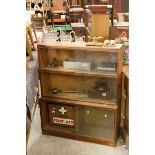 Vintage / Retro ' Minty of Oxford ' Oak Three Section Bookcase with Sliding Glass Doors, with