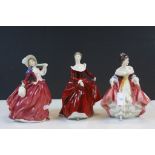 Three Royal Doulton figurines to include; Autumn Breezes HN1934, Fragrance HN3311 a Michael