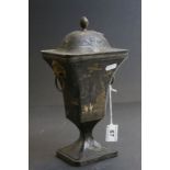 19th Century Japanned Tole ware Urn with Lion masque handles