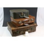 Two Leather Suitcases, one retailed by John Pound & Co of Leaden Hall St. London plus a Vanity Case