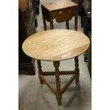 Oak Cricket Style Circular Side Table raised on Three Barley Twist Legs with Cross-Stretchers, 68cms