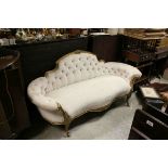19th century French Double Scroll Ended Settee with Gilt Frame, Scrolling Back Rail with Floral