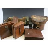 Collection of vintage Leather cases to include; hat box, Military & vanity