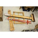 Two Wooden Easels, a Metal Easel and large wooden Level etc