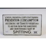 Cast Iron Sign ' Railway Prevention of Consumption Refrain from Spitting ... '