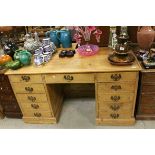 19th century Pine Twin Pedestal Writing Desk with central drawers flanked either side by pedestals