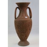 Twin handled Terracotta Vase with incised decoration