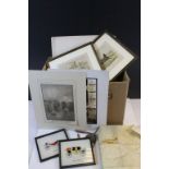 Mixed Ephemera etc to include framed Hunting Prints, Religious scroll with Wax Seal in tin etc