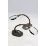 Two Flexible desktop Magnifying glasses with Cast Iron bases marked "Harris"