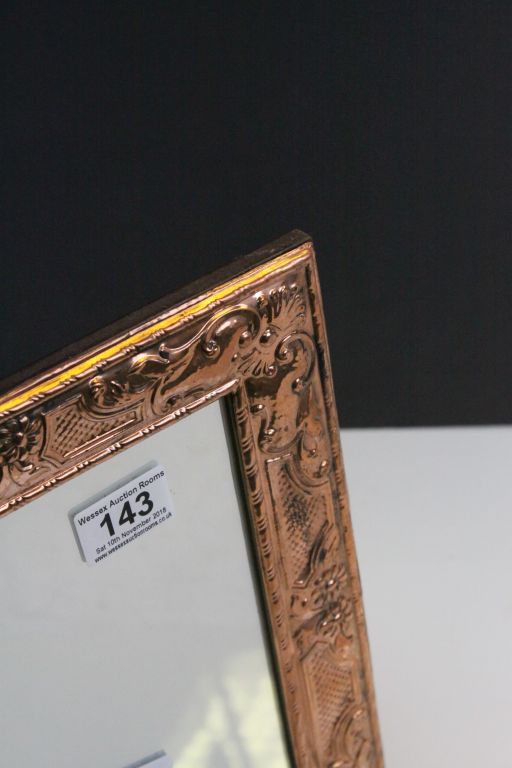 Copper framed Mirror with embossed pattern, wooden back and stand - Image 2 of 3