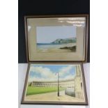 Framed Oil on board of the Royal Crescent Bath & a framed & glazed Watercolour of a Coastal scene
