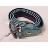 Elliot Rhodes leather belt with enamelled and turquoise set silver buckle