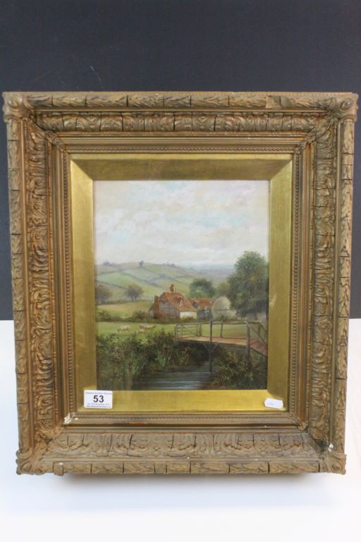 Gilt framed & glazed Oil on canvas of a Country Farmhouse scene