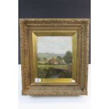 Gilt framed & glazed Oil on canvas of a Country Farmhouse scene