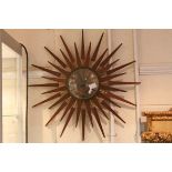 Retro ' Anstey & Wilson ' Teak Sunburst Wall Clock, approx. 62cms diameter