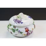 Twin handled lidded ceramic Tureen with raised & hand painted Floral decoration and Lemon handle