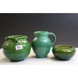Two Green Glazed Pottery Bowls in the Arts and Crafts Style, one marked Bretby plus an Early 20th