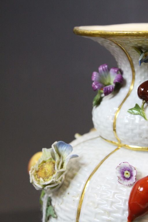 Meissen crossed sword marked pedestal Vase with raised Fruit & Floral decoration for restoration - Image 4 of 6