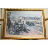 Framed & glazed Terence Cuneo print "Bentley's at Le Mans 1929"