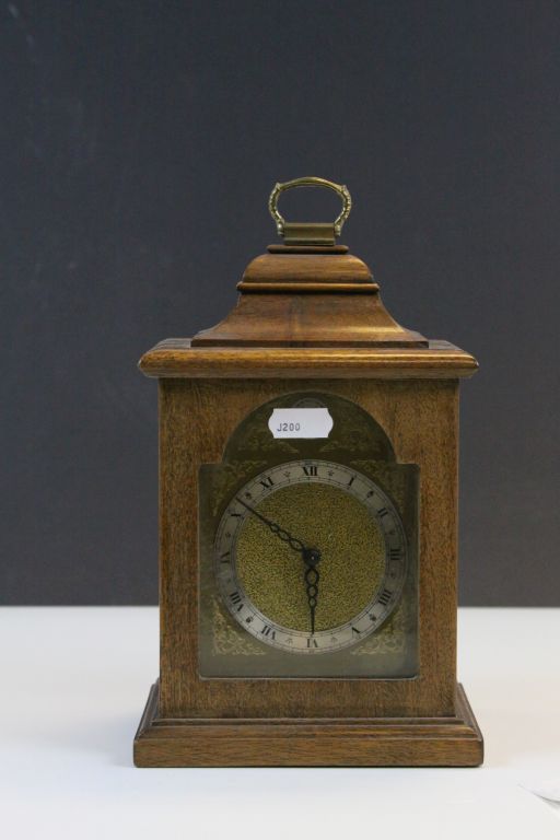 Wooden cased striking Mantle Clock with key, maker marked FHF to movement