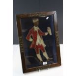 Framed & glazed Tapestry of an Asian Gentleman with Basket of Fruit, the frame set with metal panels