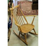 Ercol Light Elm and Beech Rocking Chair with Spindle Back