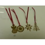 Four Georg Jensen Gold Tone Christmas Decorations with Ribbons