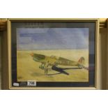 Framed and Glazed Picture of a Spitfire in the Desert signed lower right