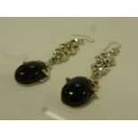 Pair of Silver and Onyx Art Nouveau Style Drop Earrings, cased