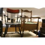 Early 20th century Walnut Elbow Commode Chair together with Early 20th century Spindle Back Elbow