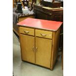 Retro Beech Kitchen Cabinet with Red Formica Top above Two Drawers and Two Cupboard Doors on