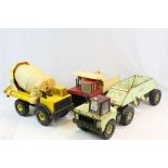 Three large vintage Tonka type construction toys in playworn condition