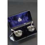Pair of Cased Silver Salts, Chester 1899 together with Pair of Silver Salt Spoons, Sheffield 1917