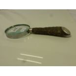 Vintage Magnifying Glass with Silver Mounted Antler Handle