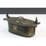 19th Century Scandanavian Wooden Fish Kettle with hand painted decoration and faded inscription to