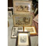 Two framed & glazed John Leech prints and three others to include an early 19th Century humorous