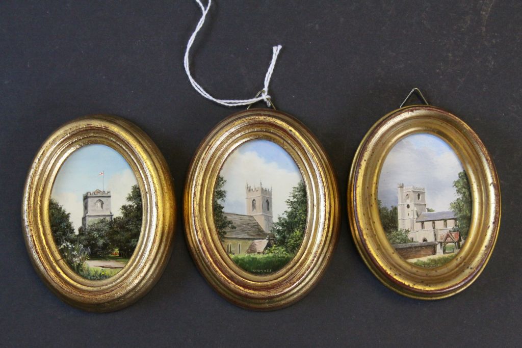 Robert Hughes (20th century British school) three oval miniature paintings, oil on board,