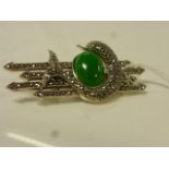 Silver Marcasite and Jadeite Brooch in the form of a Dolphin