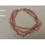 Three Row Rose Quartz Necklace