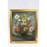 Gilt framed Oil on canvas Still Life of Flowers