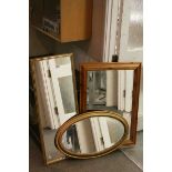 Pine Framed Mirror, Gilt Framed Mirror and Oval Mirror