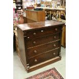 Victorian Mahogany Chest of Four Long Drawers flanked by two square columns with large turned