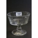 Boer War Interest - Glass Footed Bowl engraved with Ferns and worded ' V R Transvaal War commenced