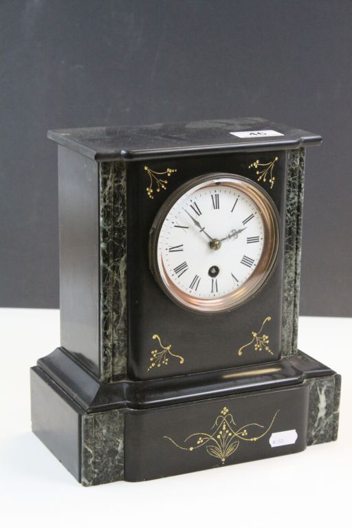 Key wind Slate & Marble Mantle Clock with key & pendulum